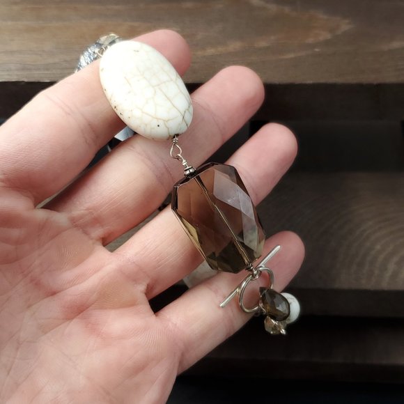 7 Inch Sterling Silver Large Chunks Of Smokey Quartz And Stone Bracelet - Picture 4 of 7